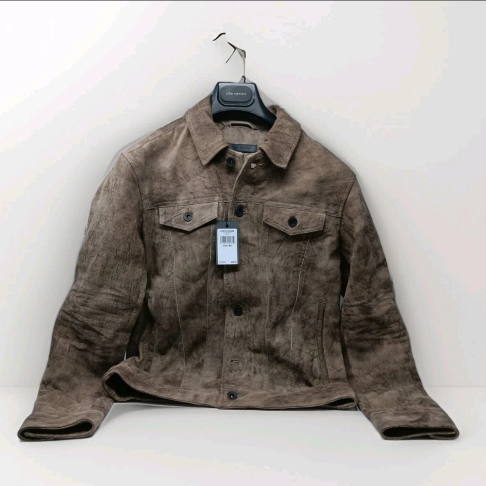 John Varvatos Distressed Brown Leather Jacket Size 46